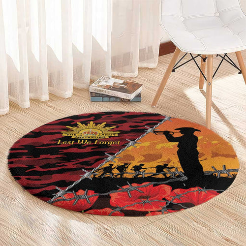 ANZAC Lest We Forget Round Carpet Australian Army Poppy Tribute