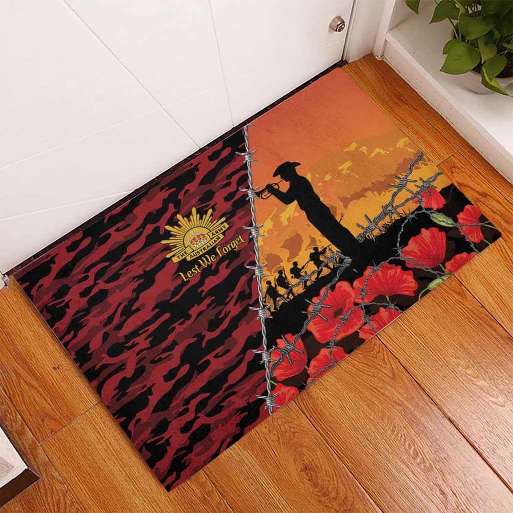 ANZAC Lest We Forget Rubber Doormat Australian Army Poppy Tribute