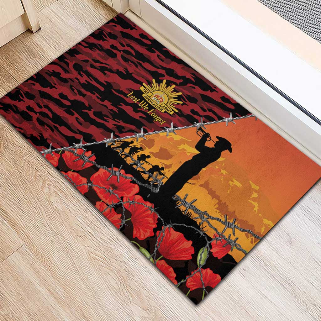 ANZAC Lest We Forget Rubber Doormat Australian Army Poppy Tribute