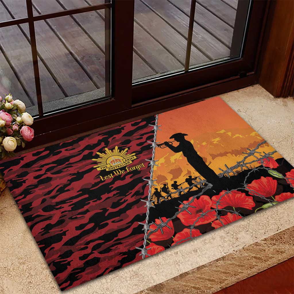 ANZAC Lest We Forget Rubber Doormat Australian Army Poppy Tribute