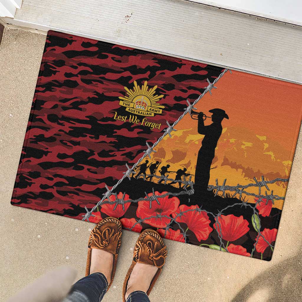 ANZAC Lest We Forget Rubber Doormat Australian Army Poppy Tribute