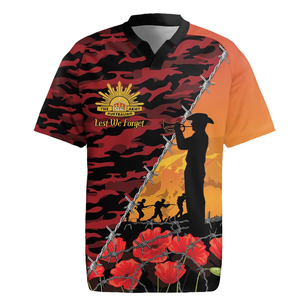 ANZAC Lest We Forget Rugby Jersey Australian Army Poppy Tribute