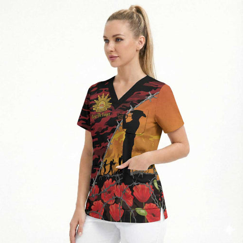 ANZAC Lest We Forget Scrub Top Australian Army Poppy Tribute