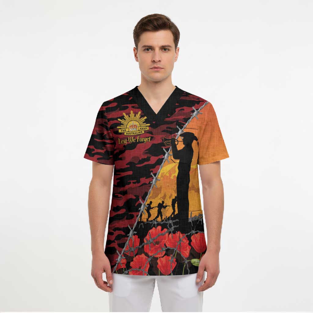 ANZAC Lest We Forget Scrub Top Australian Army Poppy Tribute