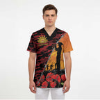 ANZAC Lest We Forget Scrub Top Australian Army Poppy Tribute