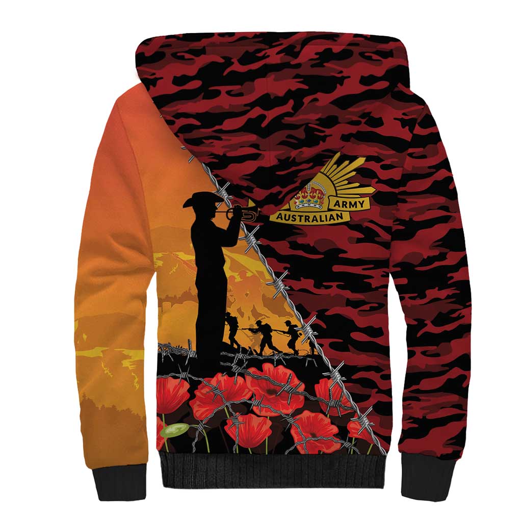 ANZAC Lest We Forget Sherpa Hoodie Australian Army Poppy Tribute