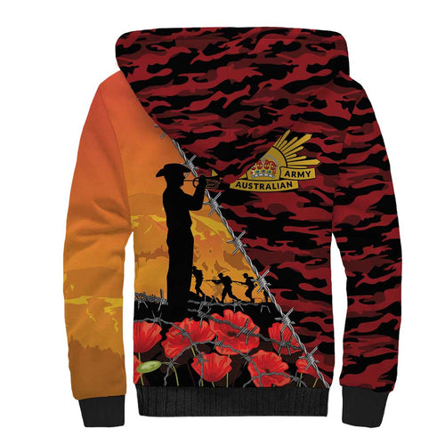 ANZAC Lest We Forget Sherpa Hoodie Australian Army Poppy Tribute