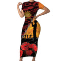 ANZAC Lest We Forget Short Sleeve Bodycon Dress Australian Army Poppy Tribute