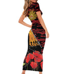 ANZAC Lest We Forget Short Sleeve Bodycon Dress Australian Army Poppy Tribute