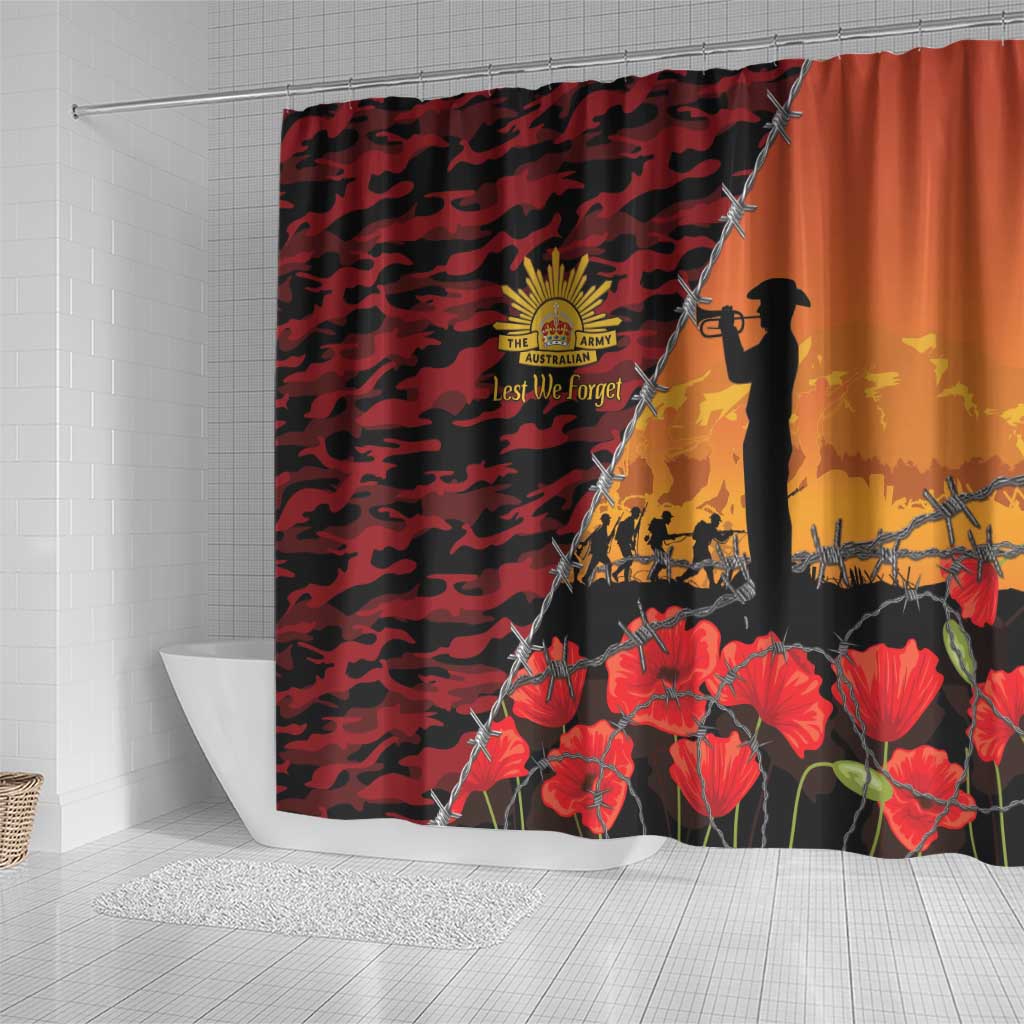 ANZAC Lest We Forget Shower Curtain Australian Army Poppy Tribute