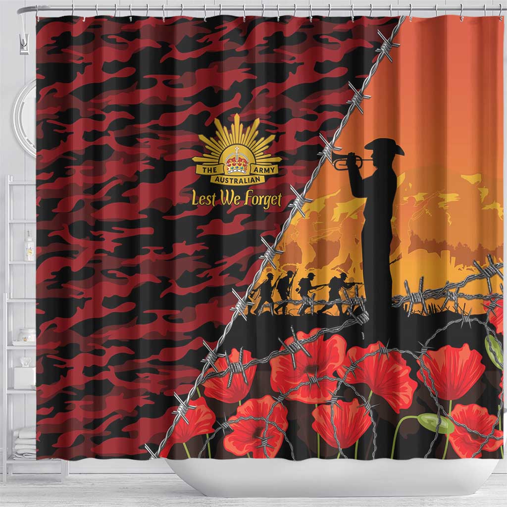 ANZAC Lest We Forget Shower Curtain Australian Army Poppy Tribute