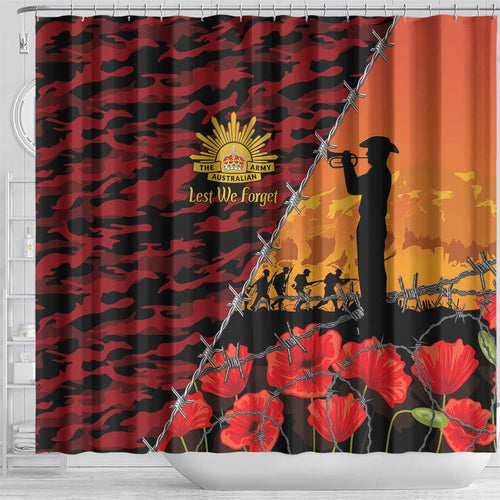 ANZAC Lest We Forget Shower Curtain Australian Army Poppy Tribute