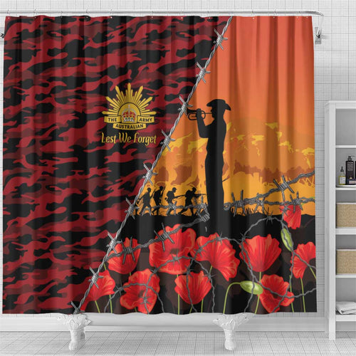 ANZAC Lest We Forget Shower Curtain Australian Army Poppy Tribute