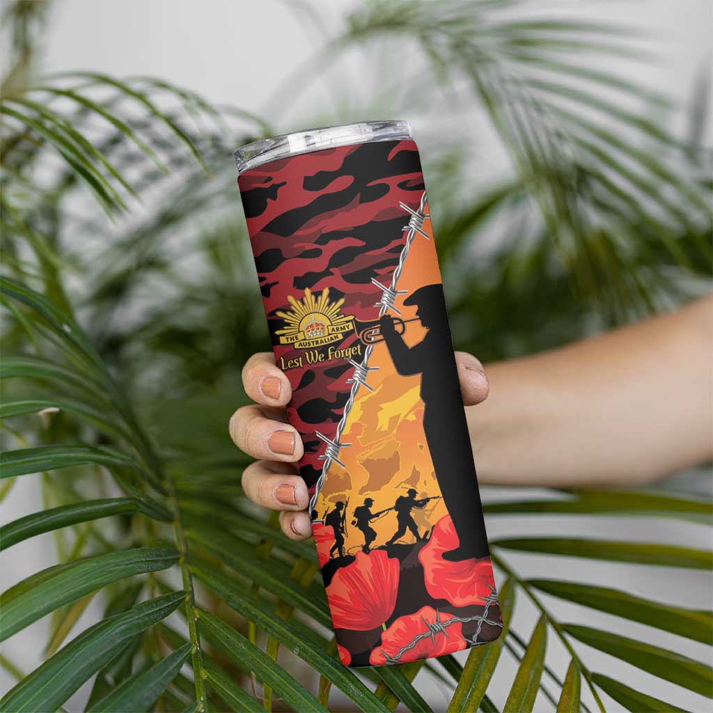 ANZAC Lest We Forget Skinny Tumbler Australian Army Poppy Tribute