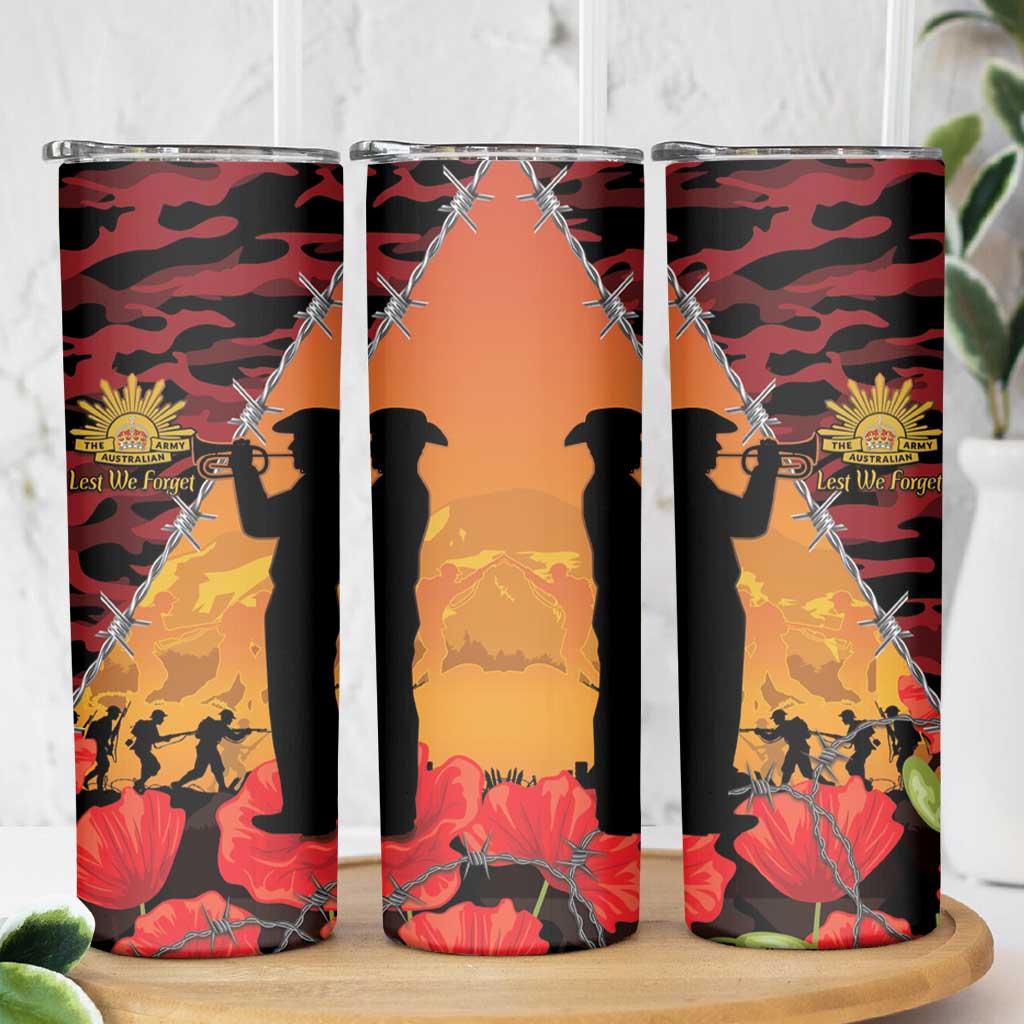 ANZAC Lest We Forget Skinny Tumbler Australian Army Poppy Tribute