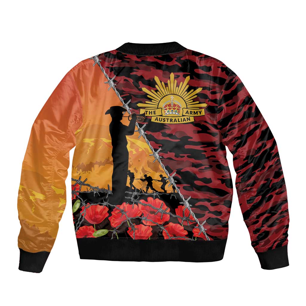 ANZAC Lest We Forget Sleeve Zip Bomber Jacket Australian Army Poppy Tribute