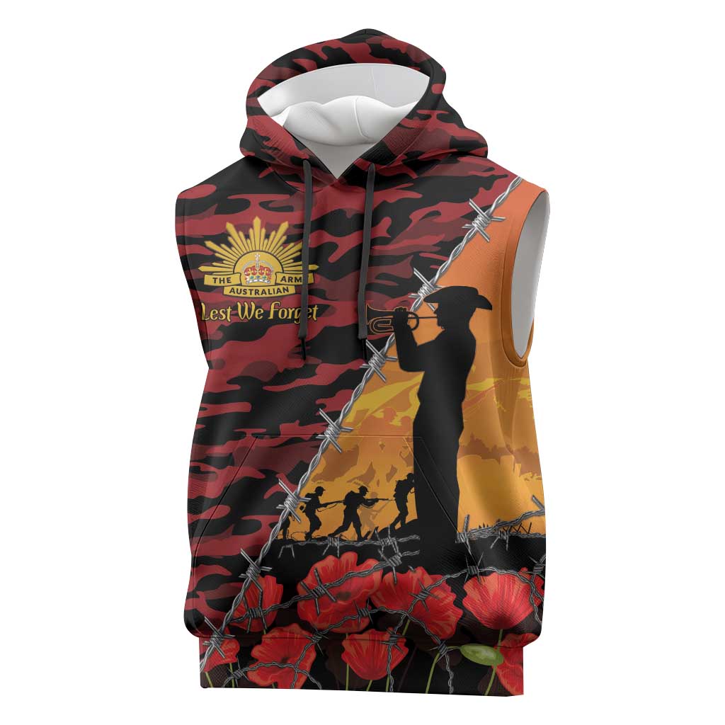 ANZAC Lest We Forget Sleeveless Hoodie Australian Army Poppy Tribute