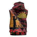 ANZAC Lest We Forget Sleeveless Zip Hoodie Australian Army Poppy Tribute