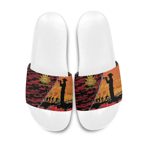 ANZAC Lest We Forget Slide Sandals Australian Army Poppy Tribute