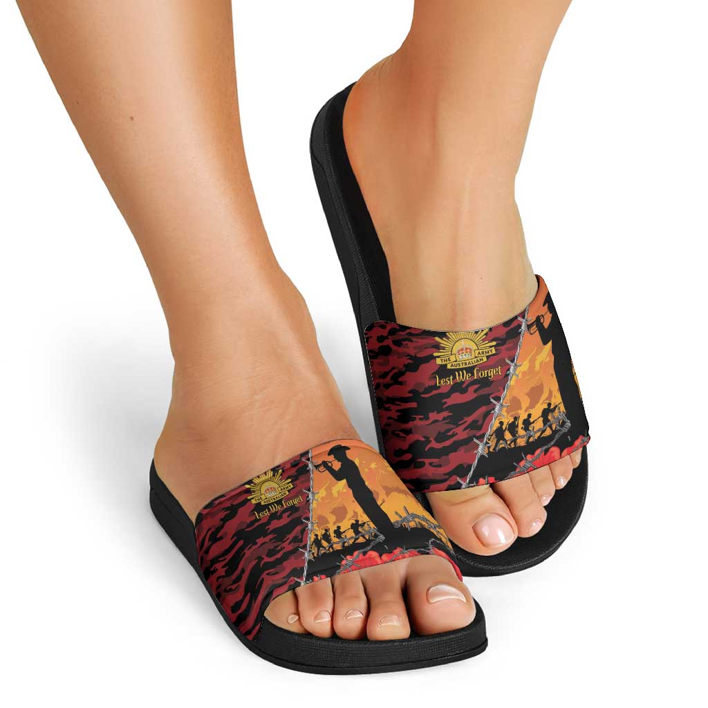 ANZAC Lest We Forget Slide Sandals Australian Army Poppy Tribute