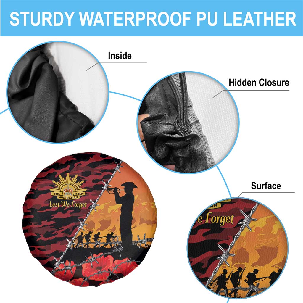 ANZAC Lest We Forget Spare Tire Cover Australian Army Poppy Tribute