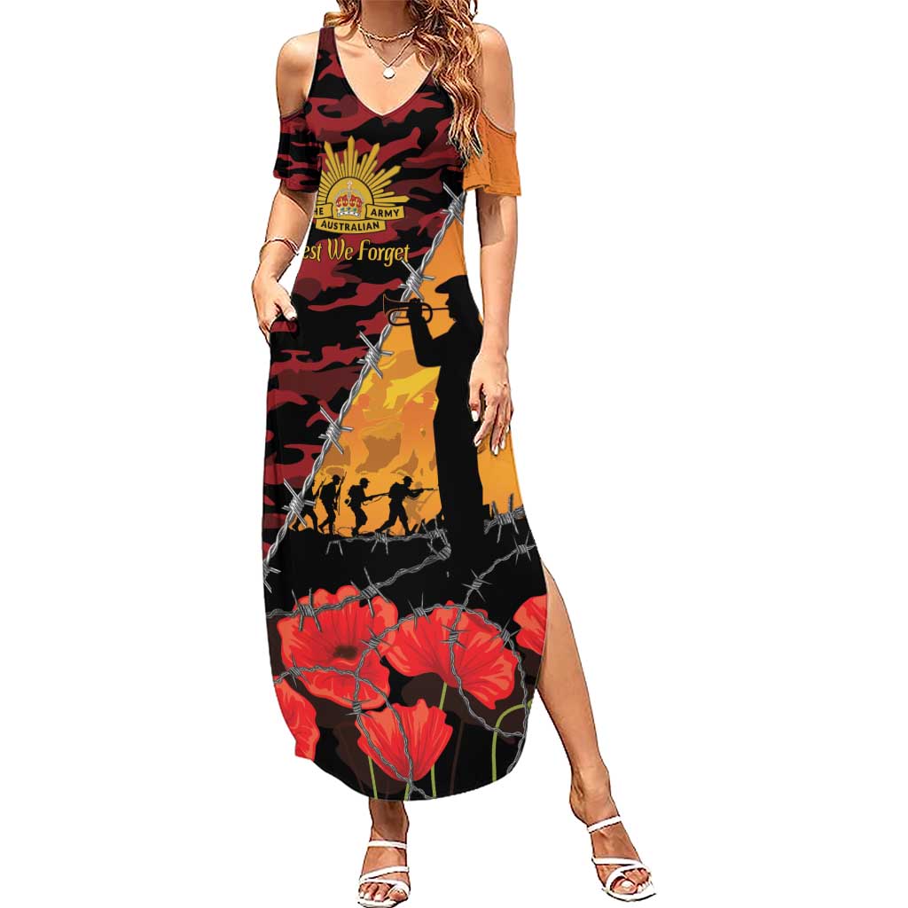 ANZAC Lest We Forget Summer Maxi Dress Australian Army Poppy Tribute