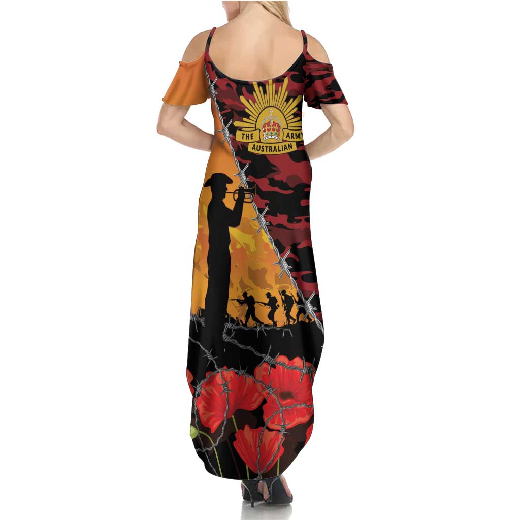 ANZAC Lest We Forget Summer Maxi Dress Australian Army Poppy Tribute