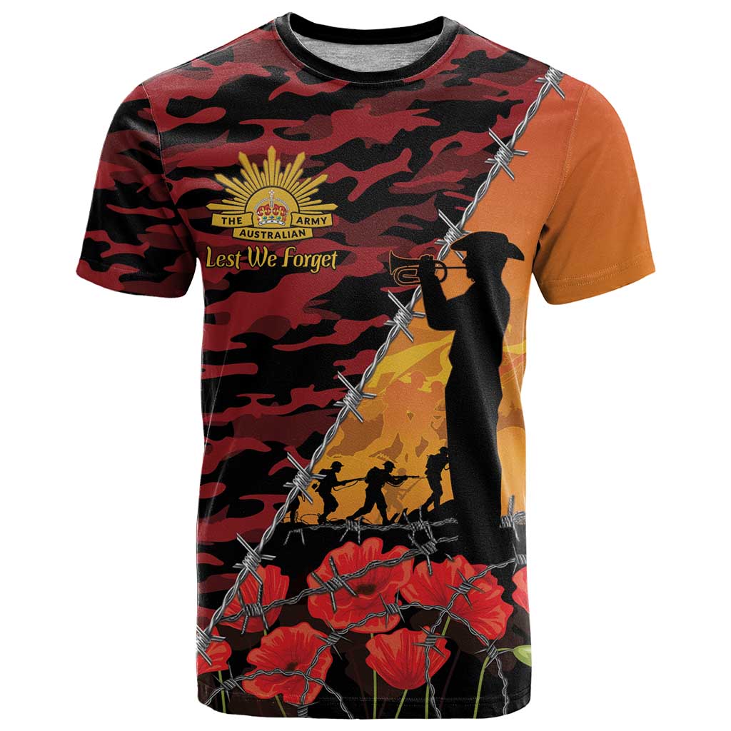 ANZAC Lest We Forget T Shirt Australian Army Poppy Tribute
