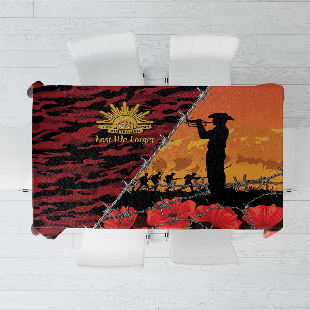 ANZAC Lest We Forget Tablecloth Australian Army Poppy Tribute