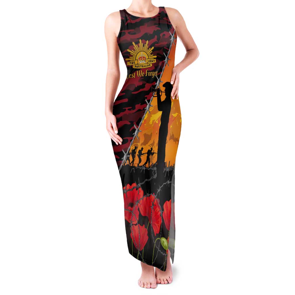 ANZAC Lest We Forget Tank Maxi Dress Australian Army Poppy Tribute