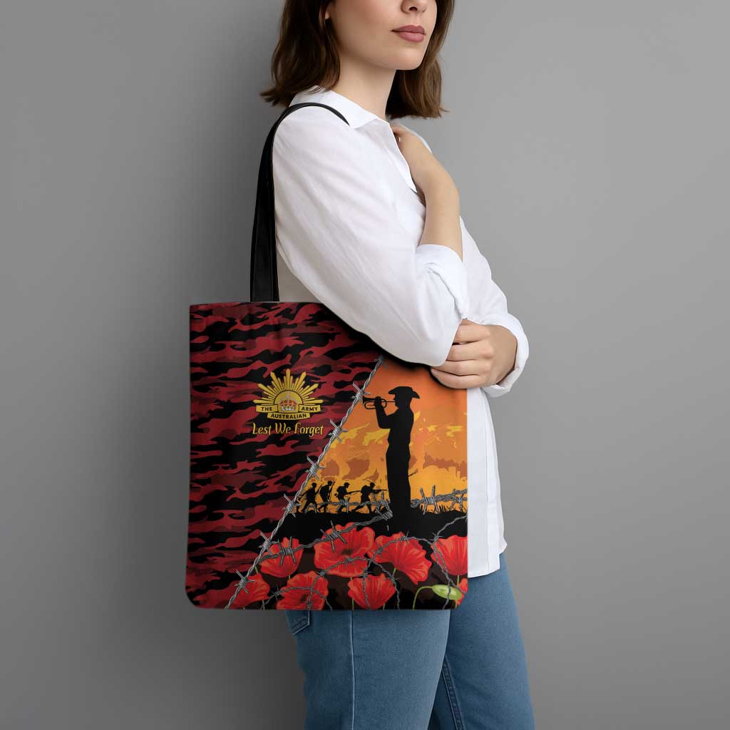 ANZAC Lest We Forget Tote Bag Australian Army Poppy Tribute