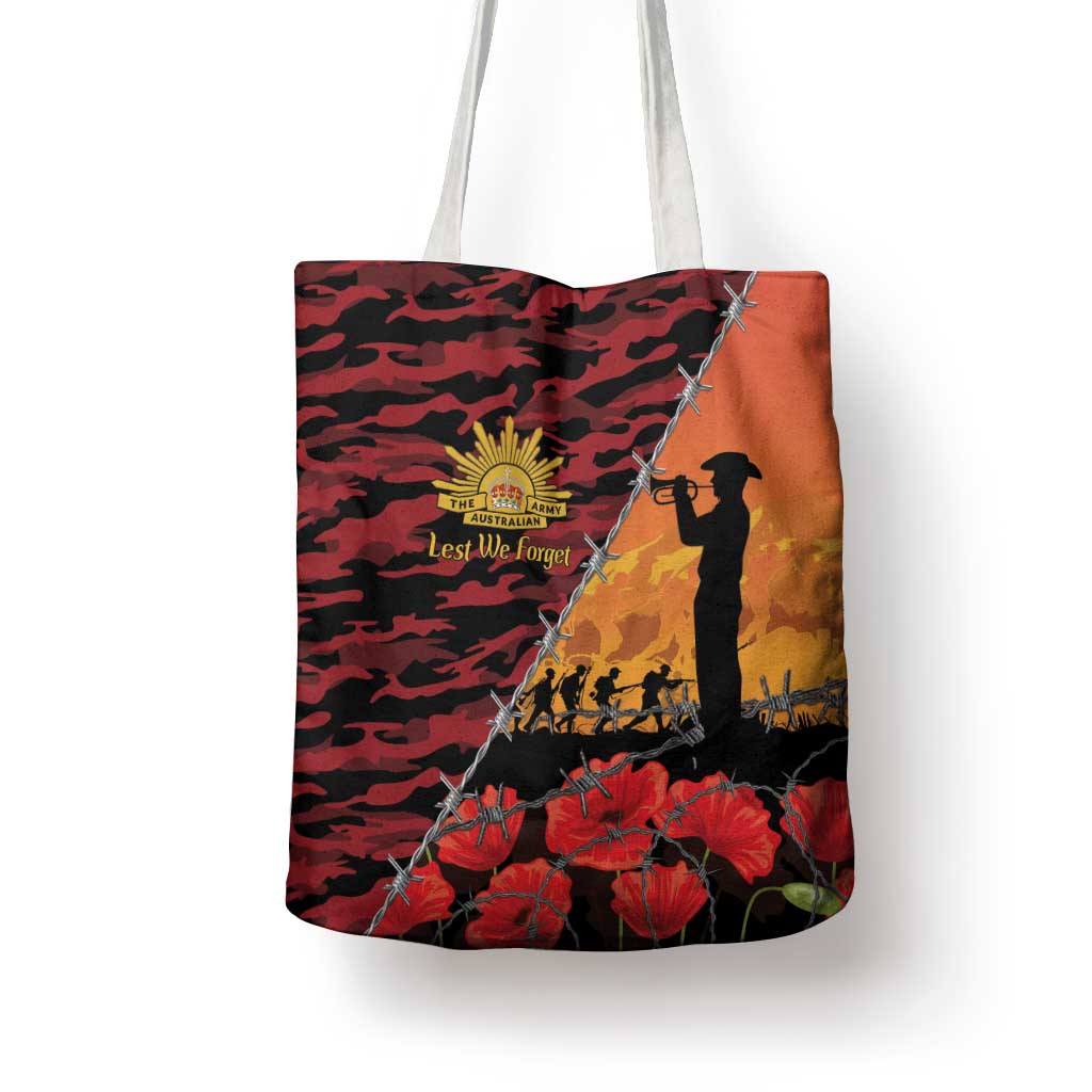 ANZAC Lest We Forget Tote Bag Australian Army Poppy Tribute