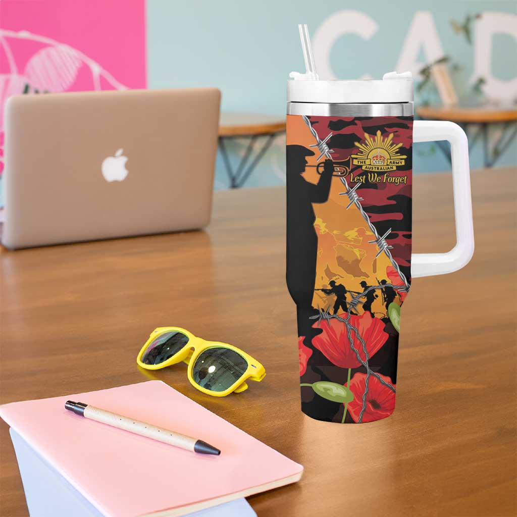ANZAC Lest We Forget Tumbler With Handle Australian Army Poppy Tribute