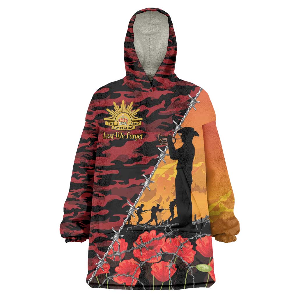 ANZAC Lest We Forget Wearable Blanket Hoodie Australian Army Poppy Tribute