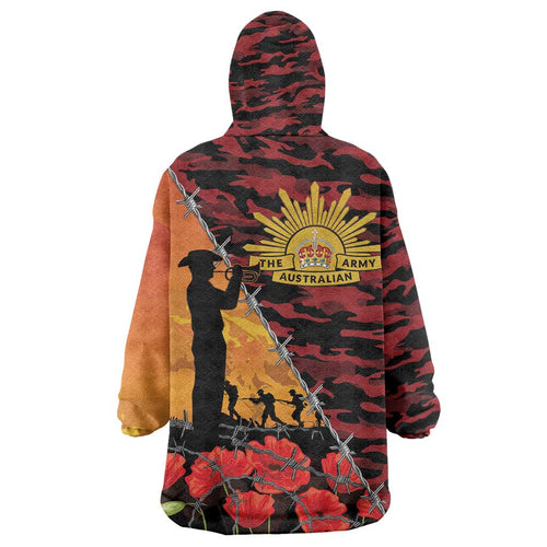 ANZAC Lest We Forget Wearable Blanket Hoodie Australian Army Poppy Tribute