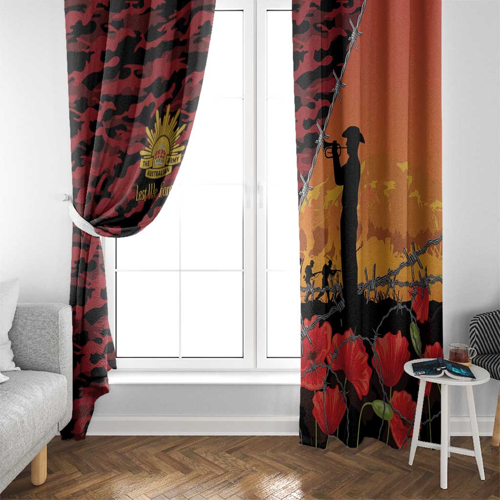 ANZAC Lest We Forget Window Curtain Australian Army Poppy Tribute