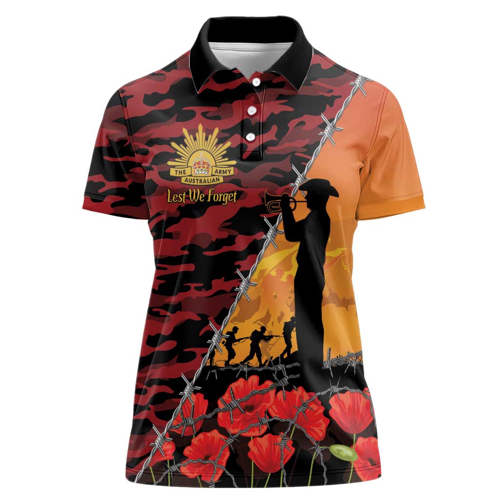 ANZAC Lest We Forget Women Polo Shirt Australian Army Poppy Tribute