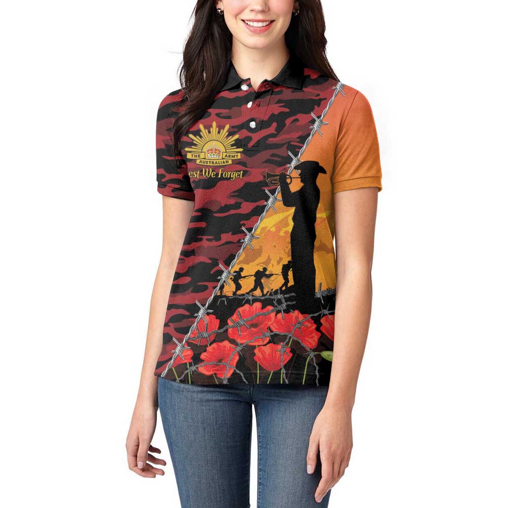 ANZAC Lest We Forget Women Polo Shirt Australian Army Poppy Tribute