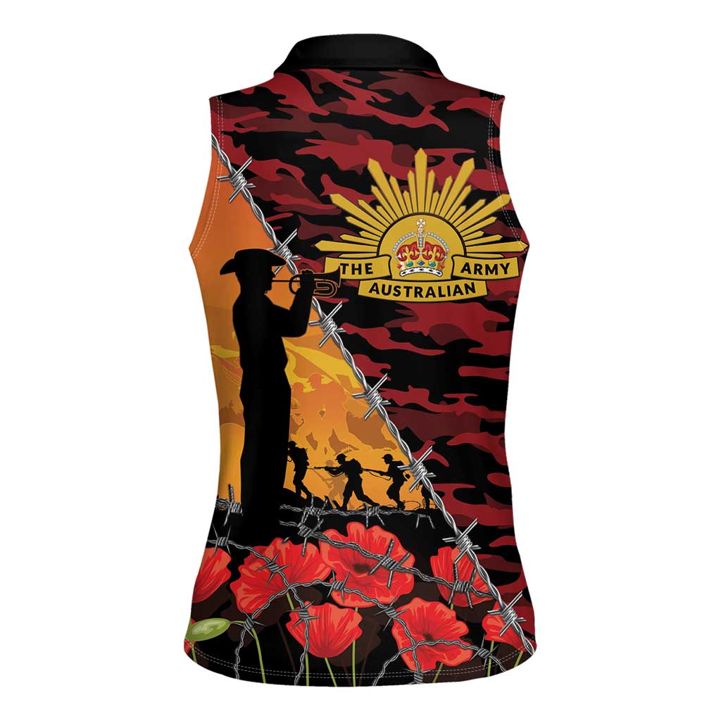 ANZAC Lest We Forget Women Sleeveless Polo Shirt Australian Army Poppy Tribute