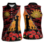 ANZAC Lest We Forget Women Sleeveless Polo Shirt Australian Army Poppy Tribute