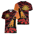 ANZAC Lest We Forget Women V-Neck T-Shirt Australian Army Poppy Tribute