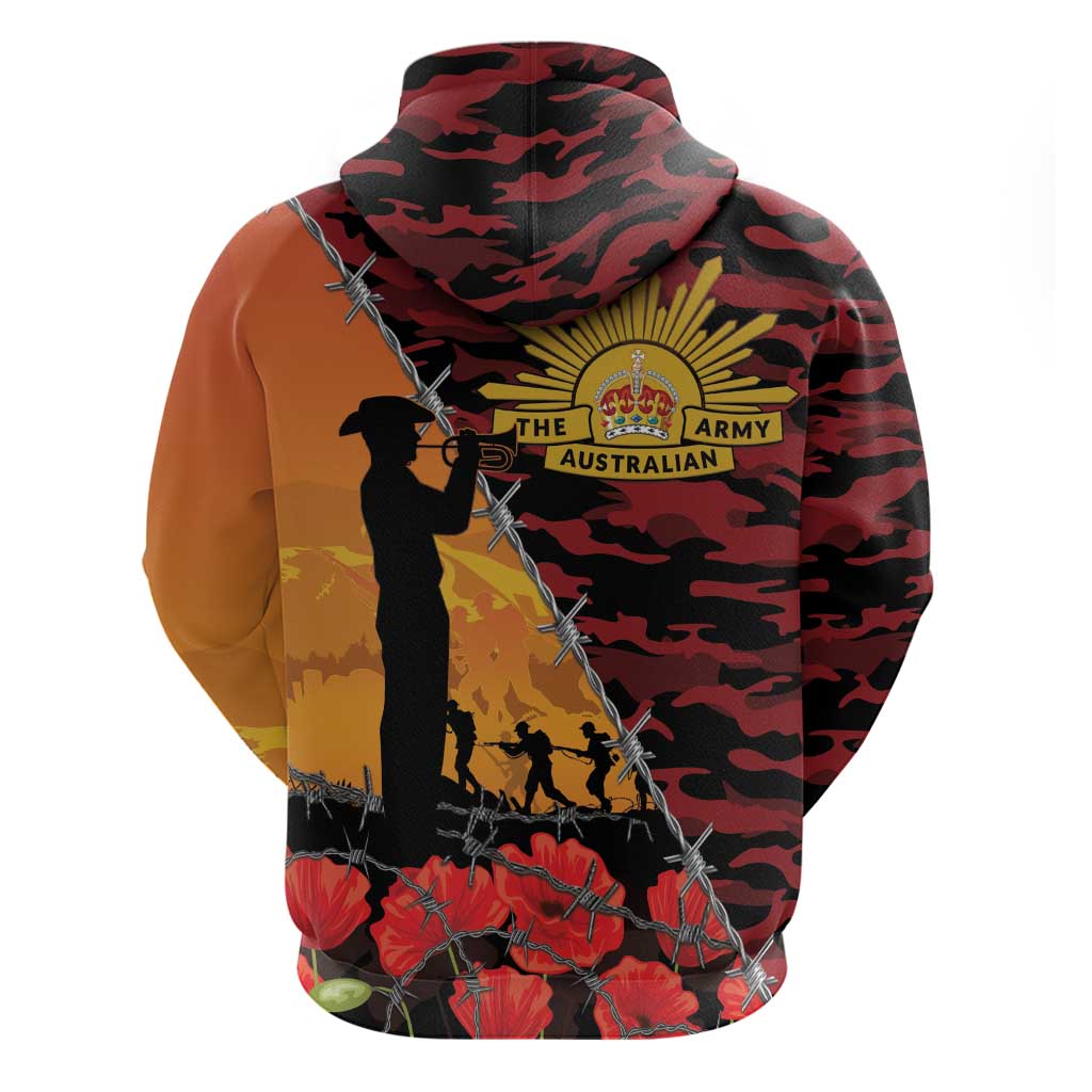 ANZAC Lest We Forget Zip Hoodie Australian Army Poppy Tribute