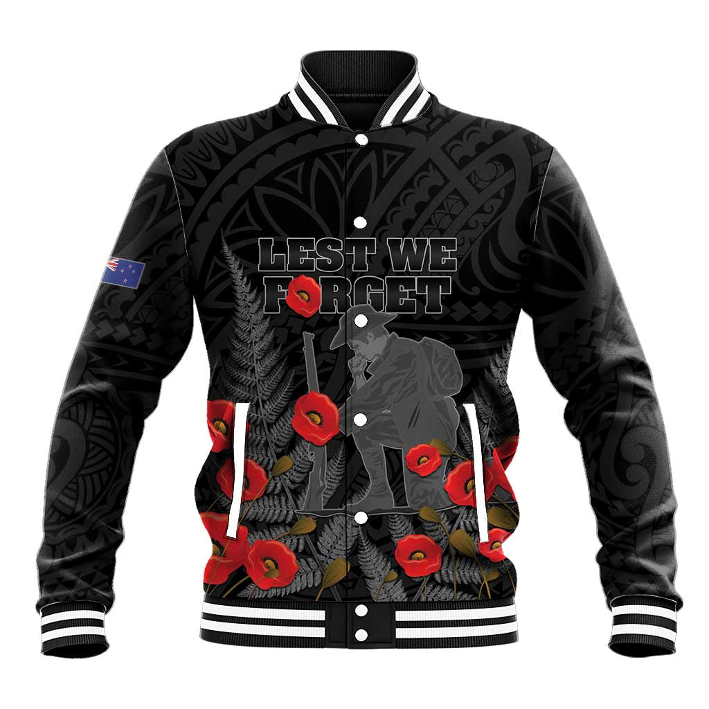 Personalised New Zealand ANZAC Day Baseball Jacket Lest We Forget Soldier Memorial