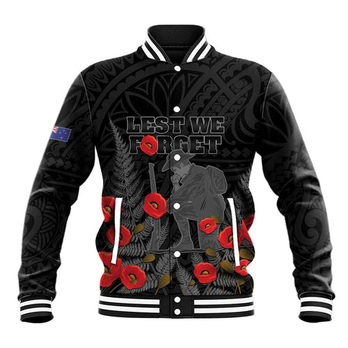 Personalised New Zealand ANZAC Day Baseball Jacket Lest We Forget Soldier Memorial