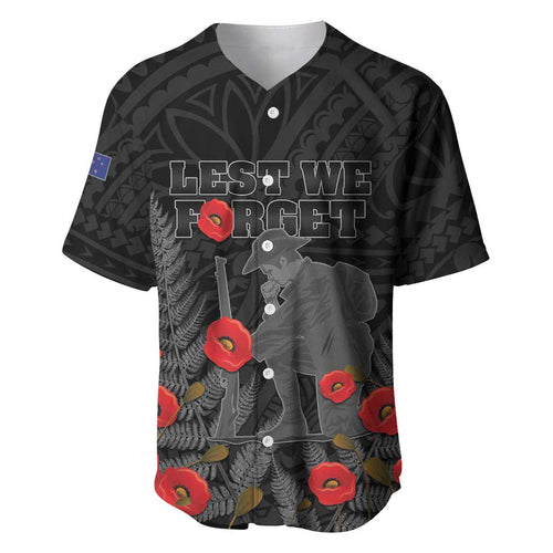 Personalised New Zealand ANZAC Day Baseball Jersey Lest We Forget Soldier Memorial
