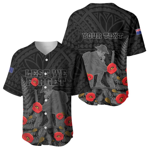 Personalised New Zealand ANZAC Day Baseball Jersey Lest We Forget Soldier Memorial