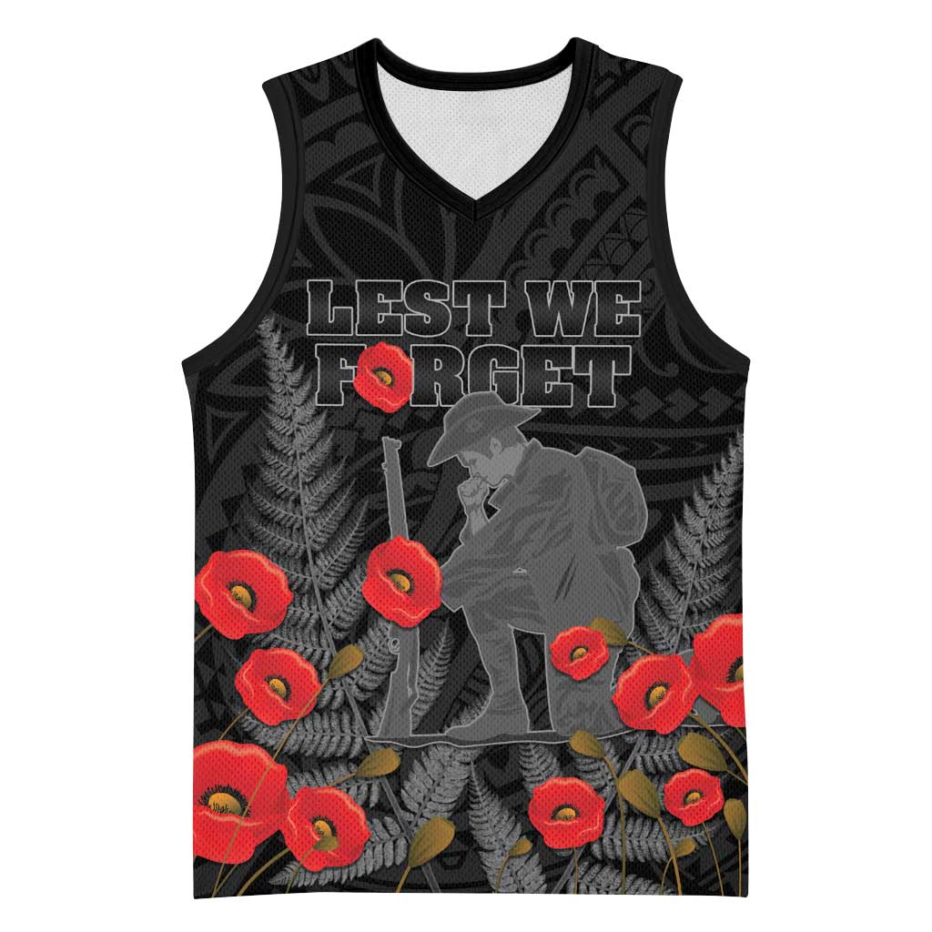 Personalised New Zealand ANZAC Day Basketball Jersey Lest We Forget Soldier Memorial