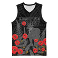 Personalised New Zealand ANZAC Day Basketball Jersey Lest We Forget Soldier Memorial