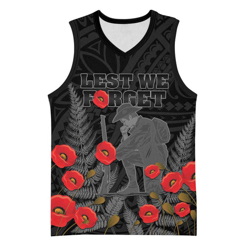 Personalised New Zealand ANZAC Day Basketball Jersey Lest We Forget Soldier Memorial