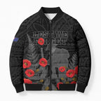 Personalised New Zealand ANZAC Day Bomber Puffer Jacket Lest We Forget Soldier Memorial